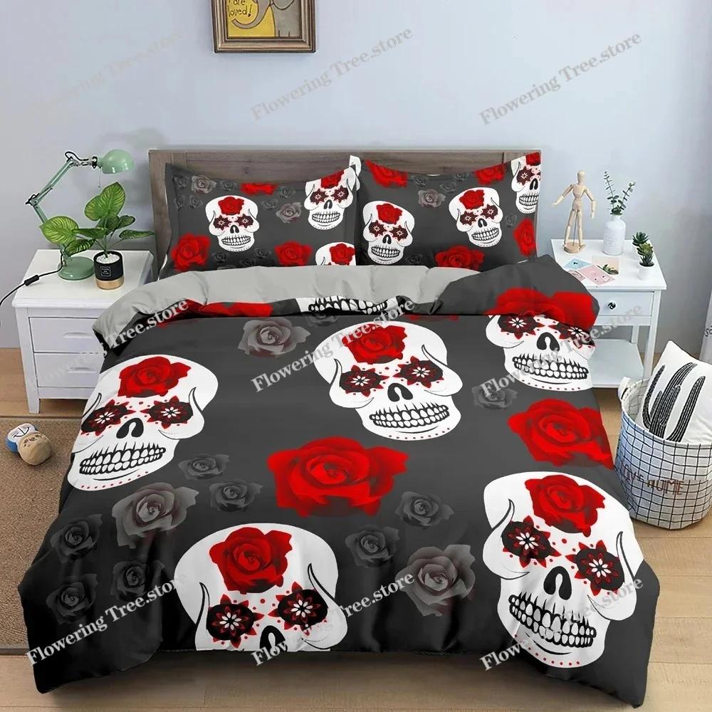 Hot Style Soft Bedding Set 3d Digital Skull Printing Duvet Cover Set with Zipper Single Twin Double Full Queen King