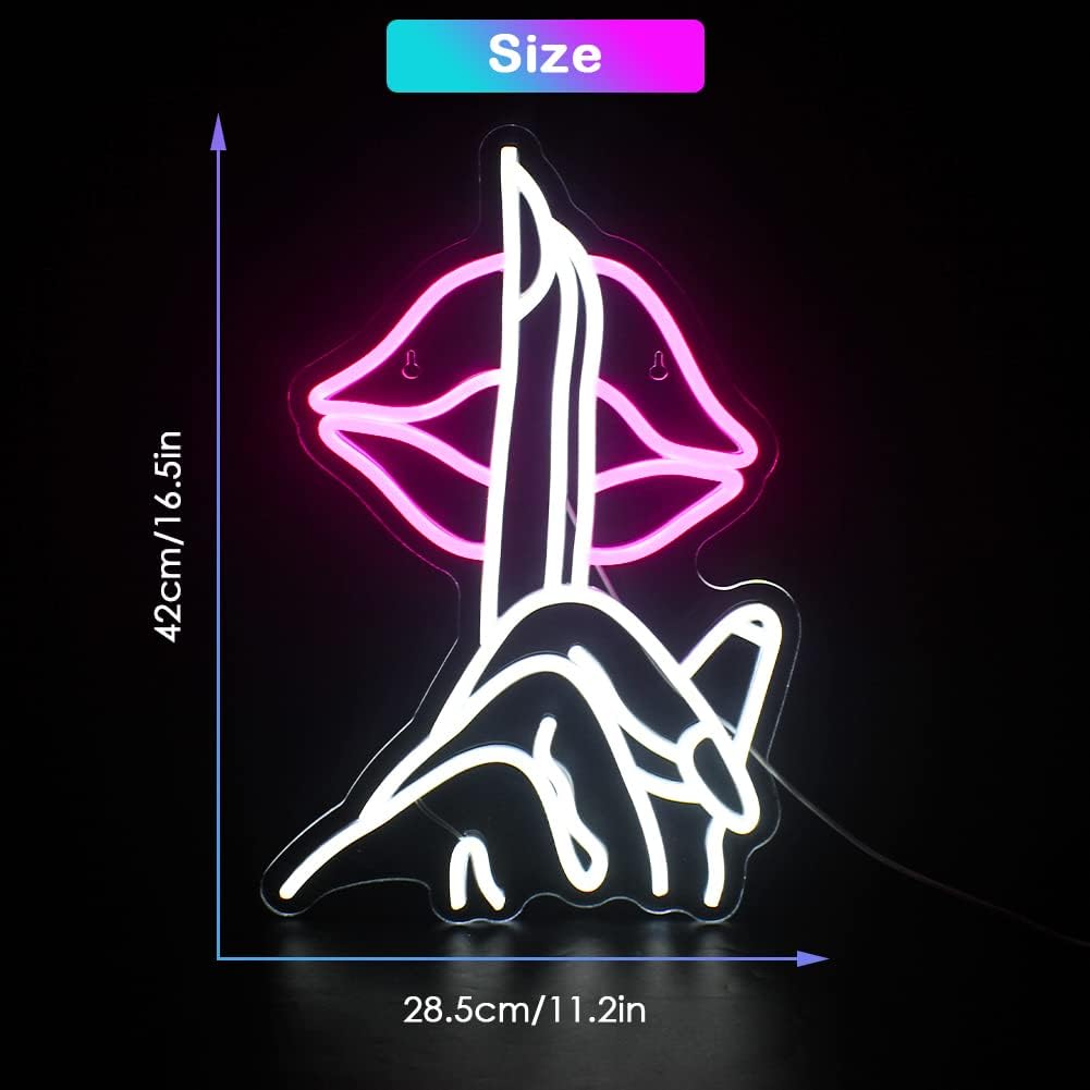 Lips Neon Sign Shh Gesture Led Neon Lights for Wall Decor USB Powered Chic Neon Lips Light Signs for Bedroom Home Bar Man Cave Beer Cafe Birthday
