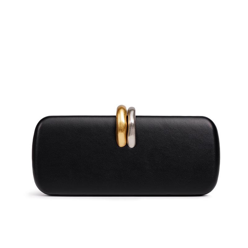 Borsa da sera di lusso firmata da donna, pochette rigida a forma di scatola, impreziosita da anello metallico, borsa a tracolla con catena, borsa a tracolla