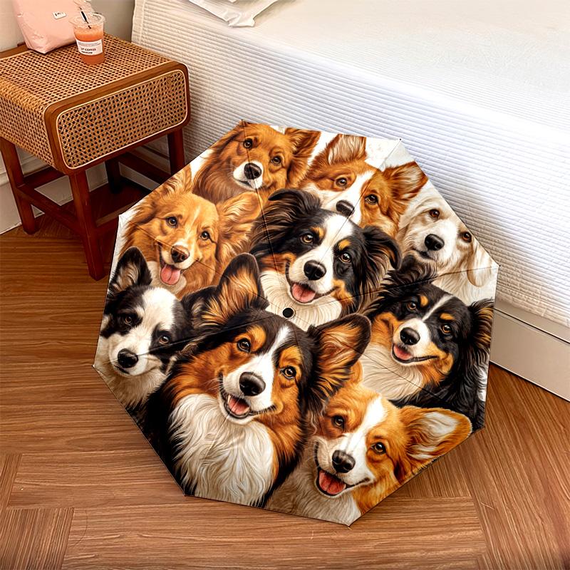 1 ks automatický skládací deštník - Vzor koláže psů, přenosný a skládací design s 8 žebry, Vánoční narozeninové dárky