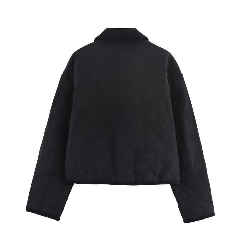 Womens Corduroy Quilted Oversized Cotton Coat With Notched Collar Casual Fall Outerwear