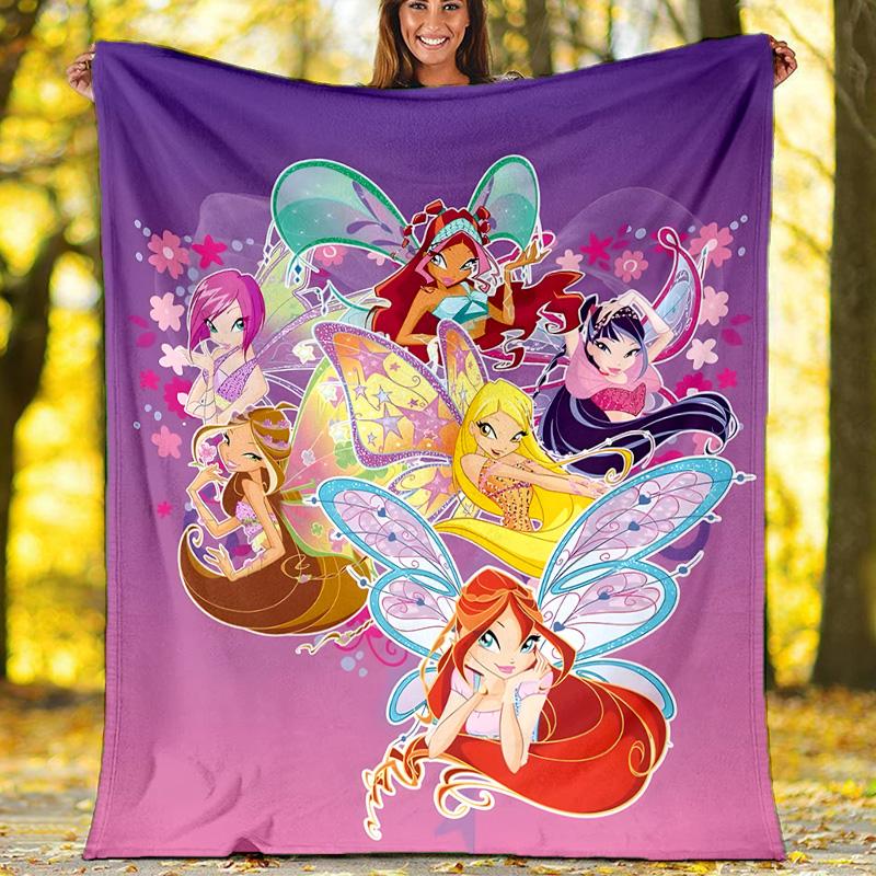 1pc W-Winx Club Theme Blanket - Digital Print, Polyester, Cozy for All Seasons, Perfect for Outdoor, and Travel