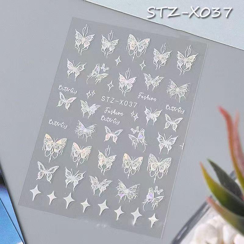 Adesivi per Unghie Trendy a Forma di Farfalla Xiaohongshu – Design Trasparente a Fiore di Ghiaccio Liquido