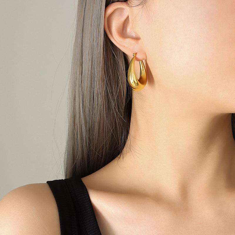 Smooth Water Drop Stainless Steel Earrings for Women Gold Color Fashion Exquisite Hollow Temperament U-Shaped Earrings Jewelry