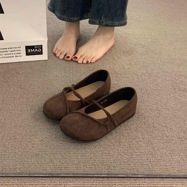 Französische Herbst Mary Jane Schuhe neue Retro Wildleder weiche Sohle mit Rock Doudou Schuhe Ballerinas