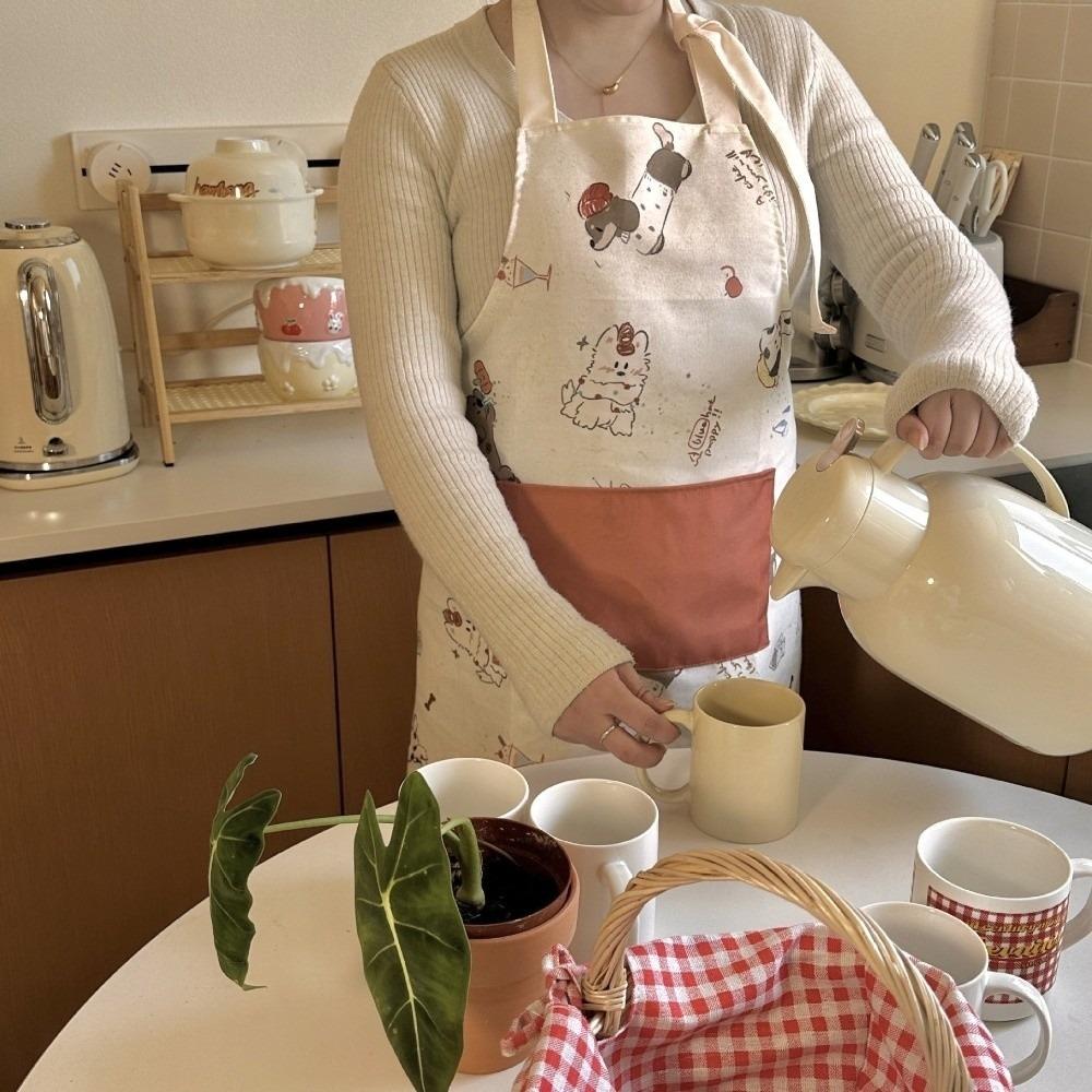 With Pockets Cat Dog Sleeveless Aprons Waterproof Cooking Apron Cartoon Kitchen Apron Cafe Style 3