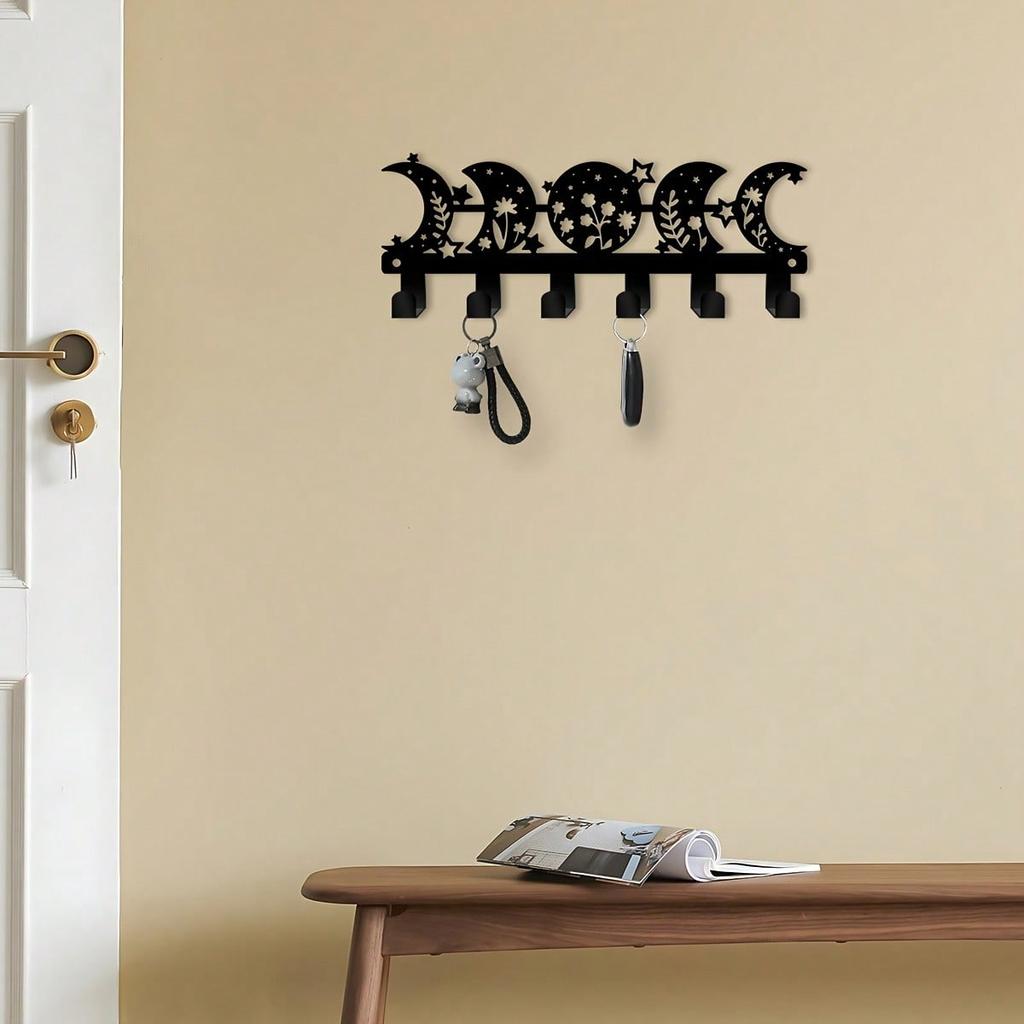 Black Crescent Moon Metal Wall Hook Space Saving Hanging Decor Bohemian Style Minimalist Wall Mounted Storage Home Decor