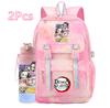 2Pcs/set Cartoon Demon Slayer Printed Backpack with 750Ml Water Bottler for Teenager Bookbag Large Capacity Waterproof Travel Bag