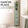 Bathroom Column Cabinet, Tall Toilet Storage with Shelves and Cupboards - 15 x 17 x 120 cm, Light Green