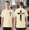 Men's Front & Back Cross Print T-Shirt, Philippians 4:13 Verse Graphic, Casual Crew Neck Short Sleeve Top
