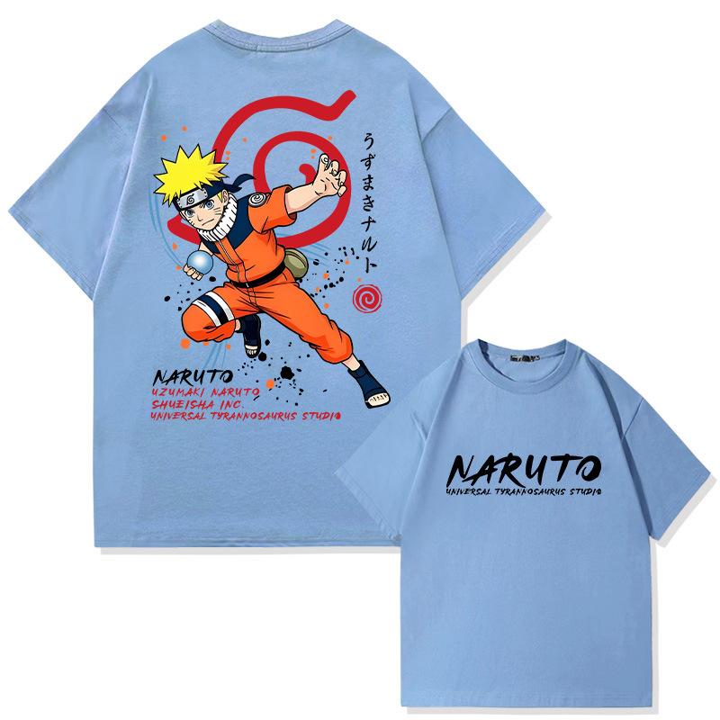 New Childrens Tshirt Japanese Anime Naruto Pure Cotton Doublesided Printed Parentchild Outfit Summer Casual Loose Tshirt