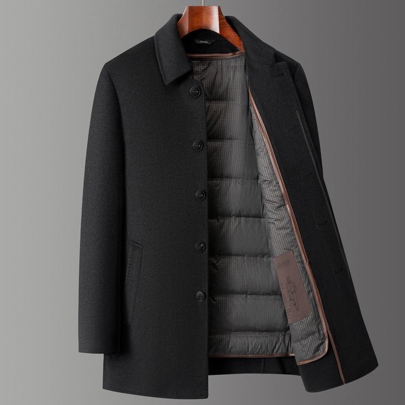 Down-lined Double-sided Cashmere Coat for Men, Mid-length Woolen Wool Thickened Middle-aged Coat, Dad Winter Top