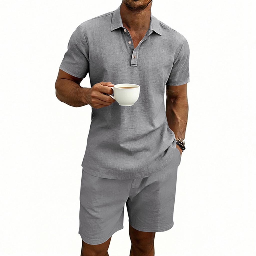 Men's Casual Loose Fit Large Size  Beach Short-sleeved Shirt And Shorts Set