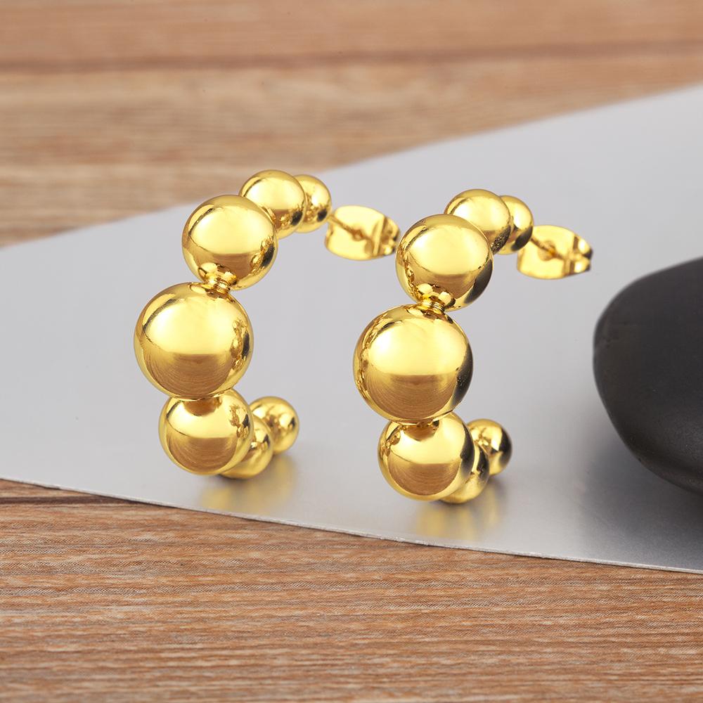 Nidin High Quality Round Beads Copper Charm Drop Earrings For Women Girl Birthday Party Ear Jewelry Accessories Fashionable Gift