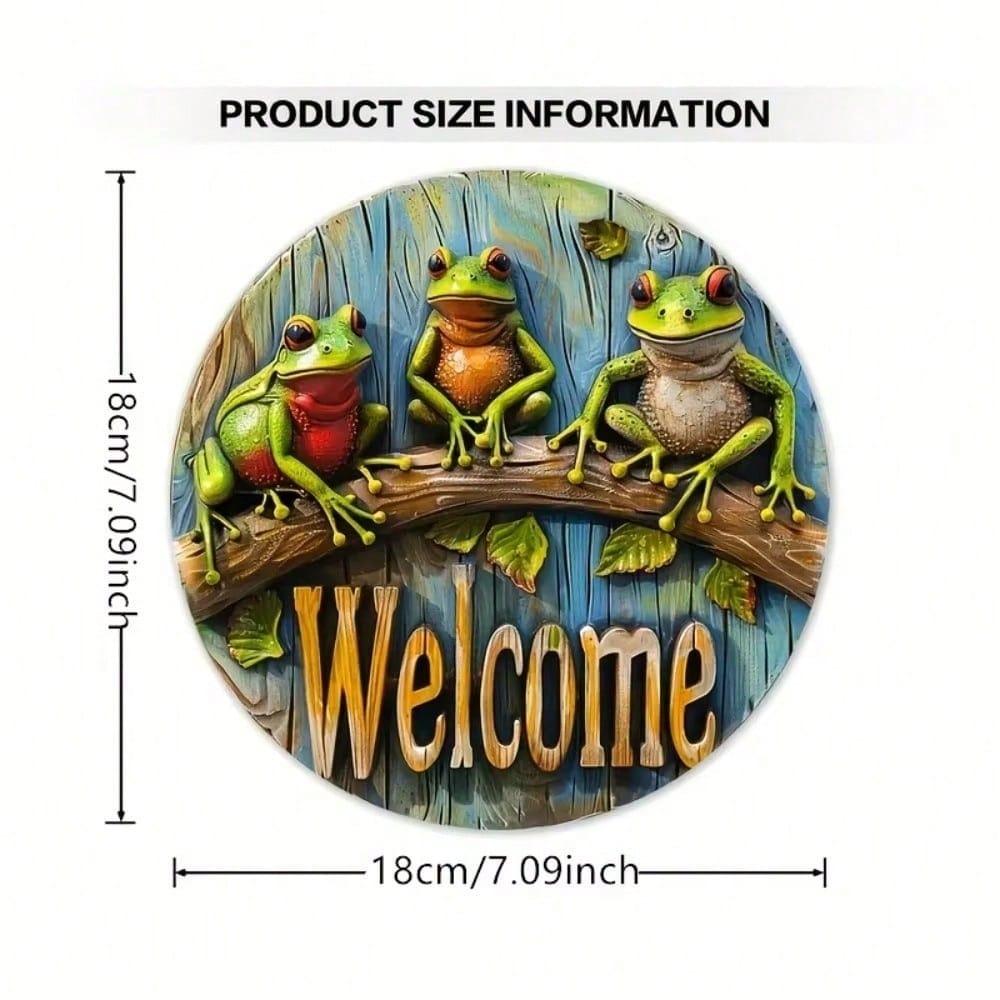 Vintage Metal Tin Sign Three Frogs Pattern Welcome Wall Art Poster Home Decor