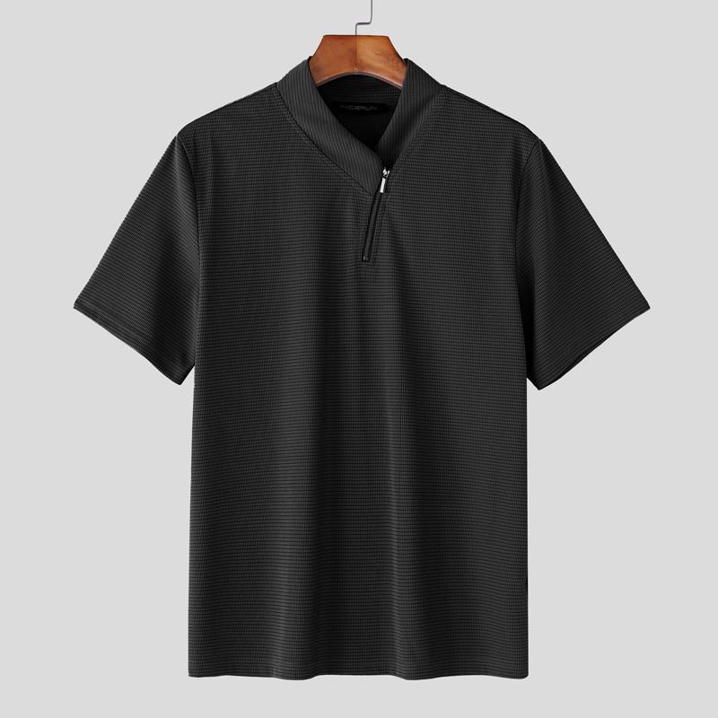 INCERUN Summer Men Short Sleeves Texture Solid Color Tops T-shirts