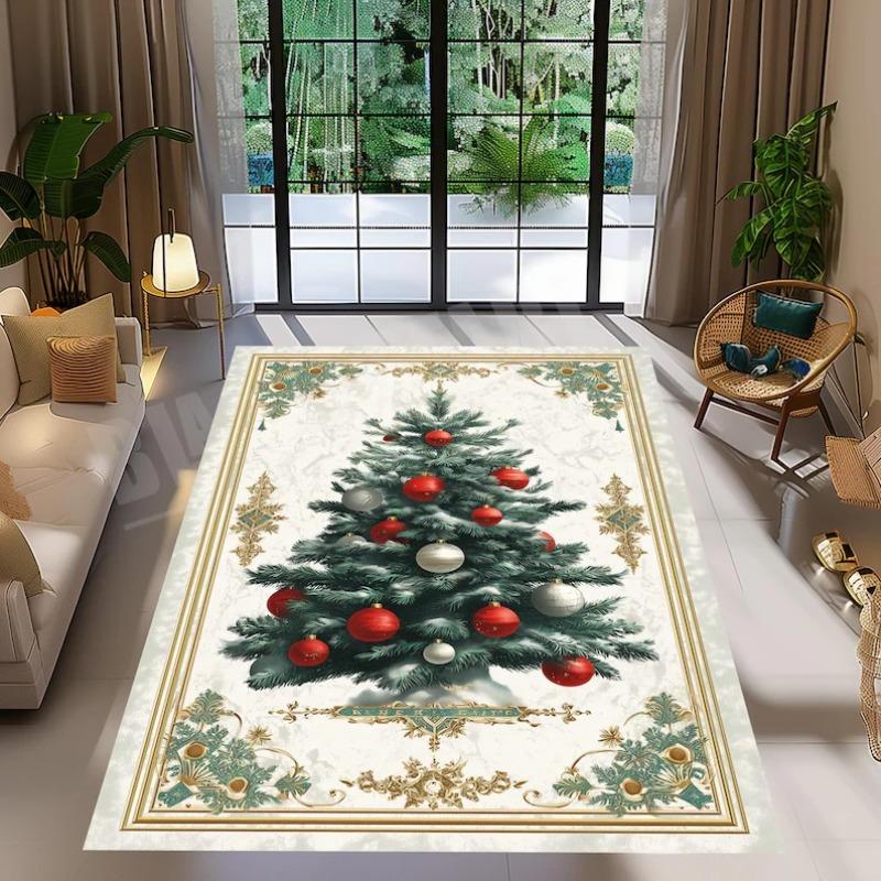 Luxurious Christmas Carpet Theme Indoor Area Living Room Mat Mats Edge Large Mat Suitable for Bedroom Window Sill Holiday Rugs