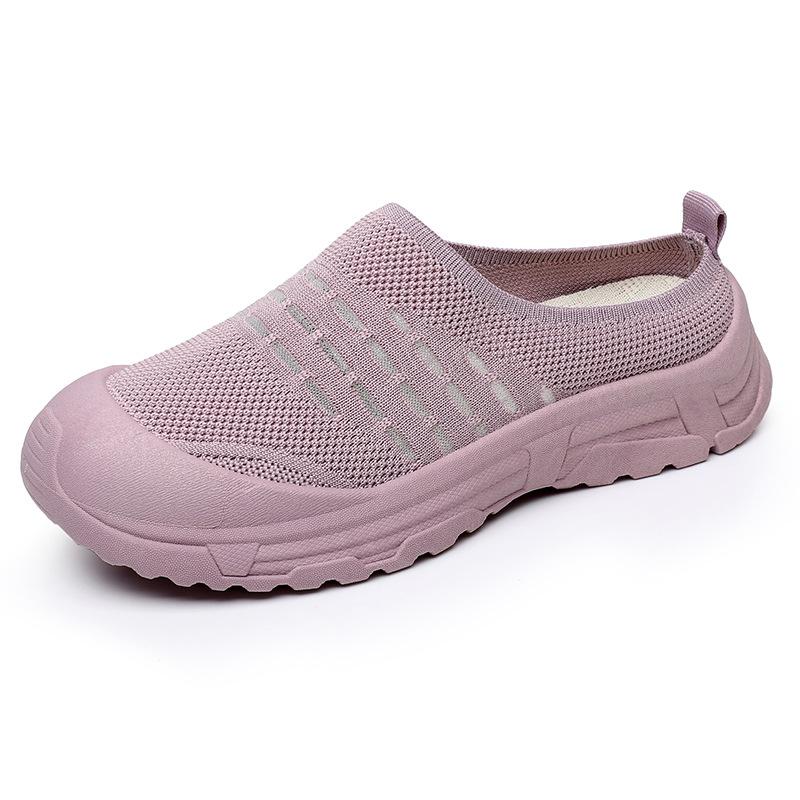 

Shoes women s 2025 summer new round head soft sole wear-resistant fashion women s single shoes breathable mesh casual half-drag women s shoes 42 фиолетовый