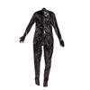 Sexy Women Pu Glove Sleeve Full Body Jumpsuit Zipper Crotch Bodysuit Sexy Tights Faux Leather Open Bust Stage Maid Leotard