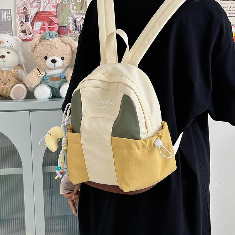Retro versatile nylon backpack female student class schoolbag contrasting color block large capacity casual backpack male
