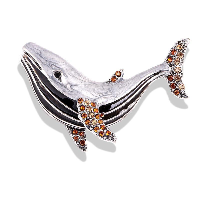 Whale brooch, European and American fashion brooch, inlaid with rhinestones, drip oil, crystal collar brooch