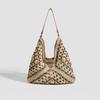 Woven Bag Seaside Straw Hollow Bag Square Flower Triangle Color Contrast Woven Shoulder Tote Handbag