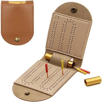 Cribbage desková herní sada, skládací přenosná PU mini 2 dráhová Cribbage deska na cesty se 4 kovovými kolíky a 1 úložným slotem, ideální pro rodinu a přátele