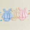 Citgeett Summer Toddler Baby Girl Shorts Set Solid Flying Sleeve Ruffle Tops Shorts Outfit Clothes