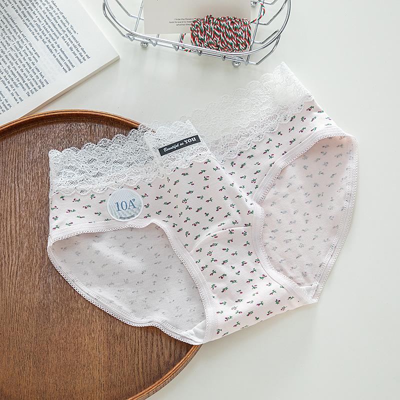 Ladies Spring and Autumn Fresh Small Floral Pure Cotton 10A Antibacterial Extension Crotch Triangle Briefs M