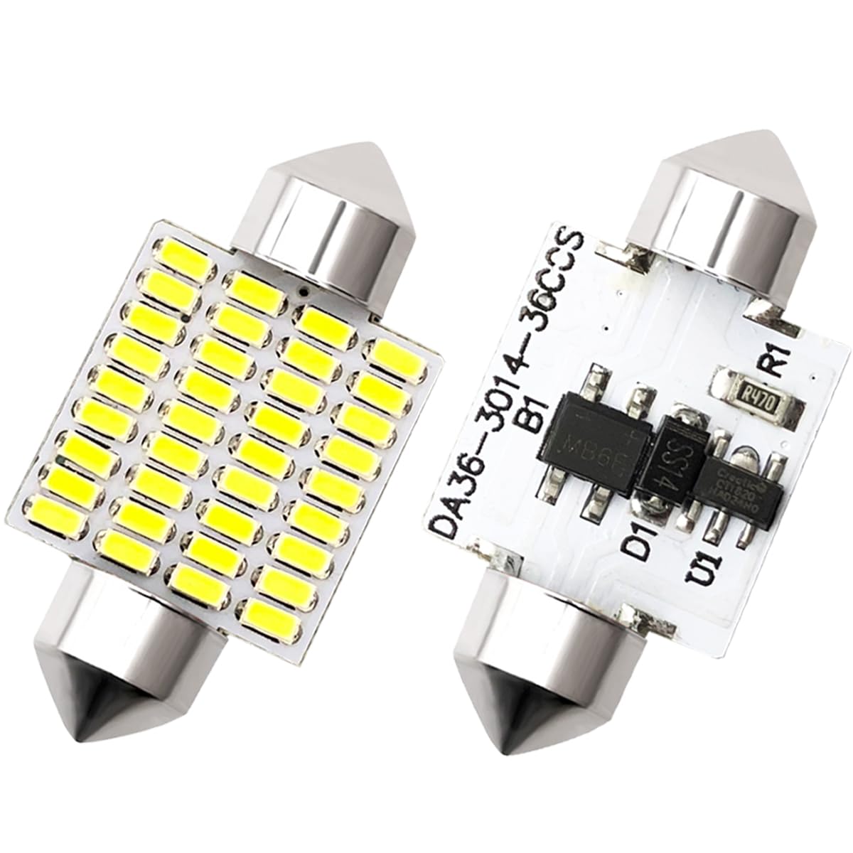 

TORIBIO T10 Room Set of 2 Lamp, 36mm/37mm, White, 6500K, 12V/24V Compatible, 36-LED 3014, Non-Polar, 50,000-Hour Lifespan,