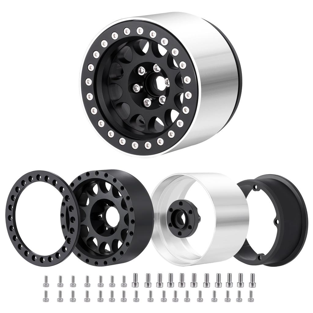 TRZX 4 szt. Aluminiowe obręcze Beadlock, koła 2,2", piasty obręczy RC, 45 mm, do osi RC Crawlera 110: SCX10 (90046), TRX4, Wraith (90048), RR10 (Matowa czerń)