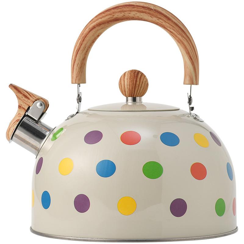 

Stainless steel sound kettle tea brewing coffee 3L kitchenware whistle pot 3l off-white polka dots