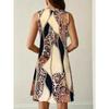 Women's Leopard Paisley Patchwork Print Sleeveless Dress Summer Casual Round Neck Loose Swing Sundress
