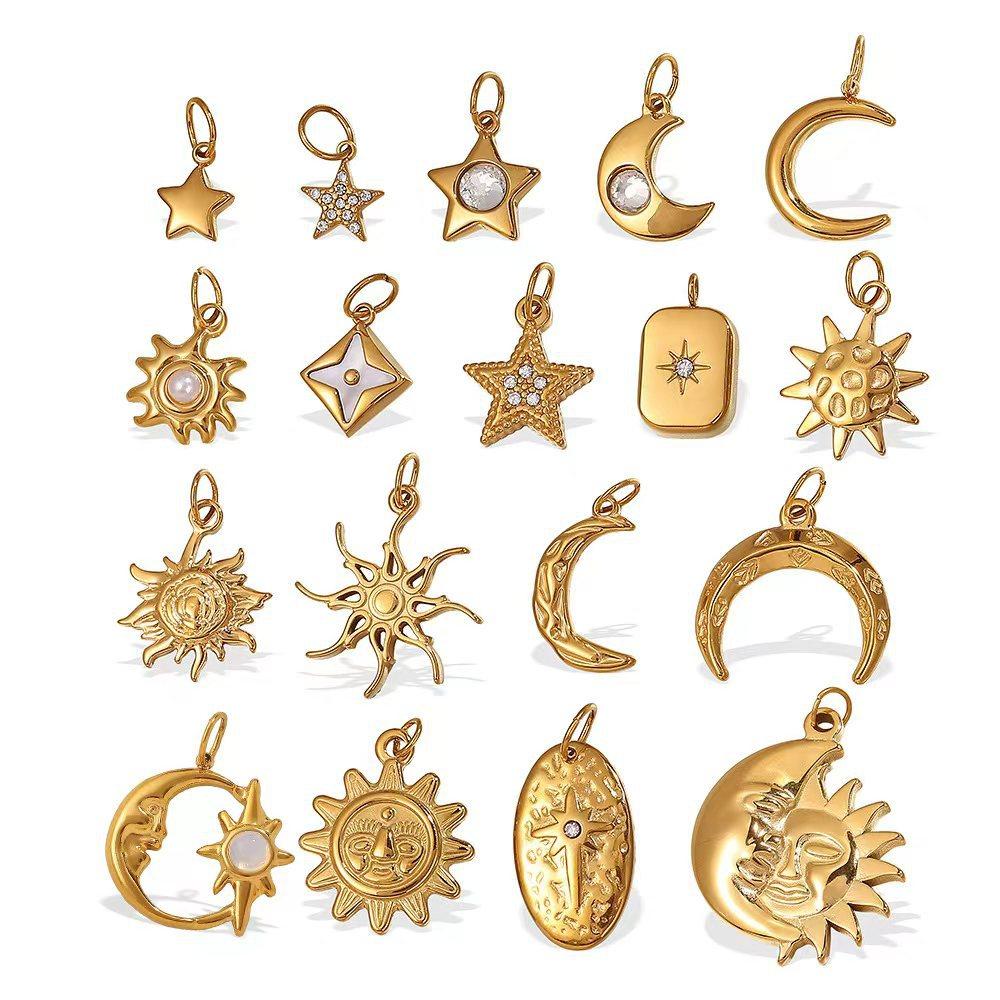 Sun Moon Stainless Steel Gold Plated Pendant Jewelry Versatile Pendant Necklace Women