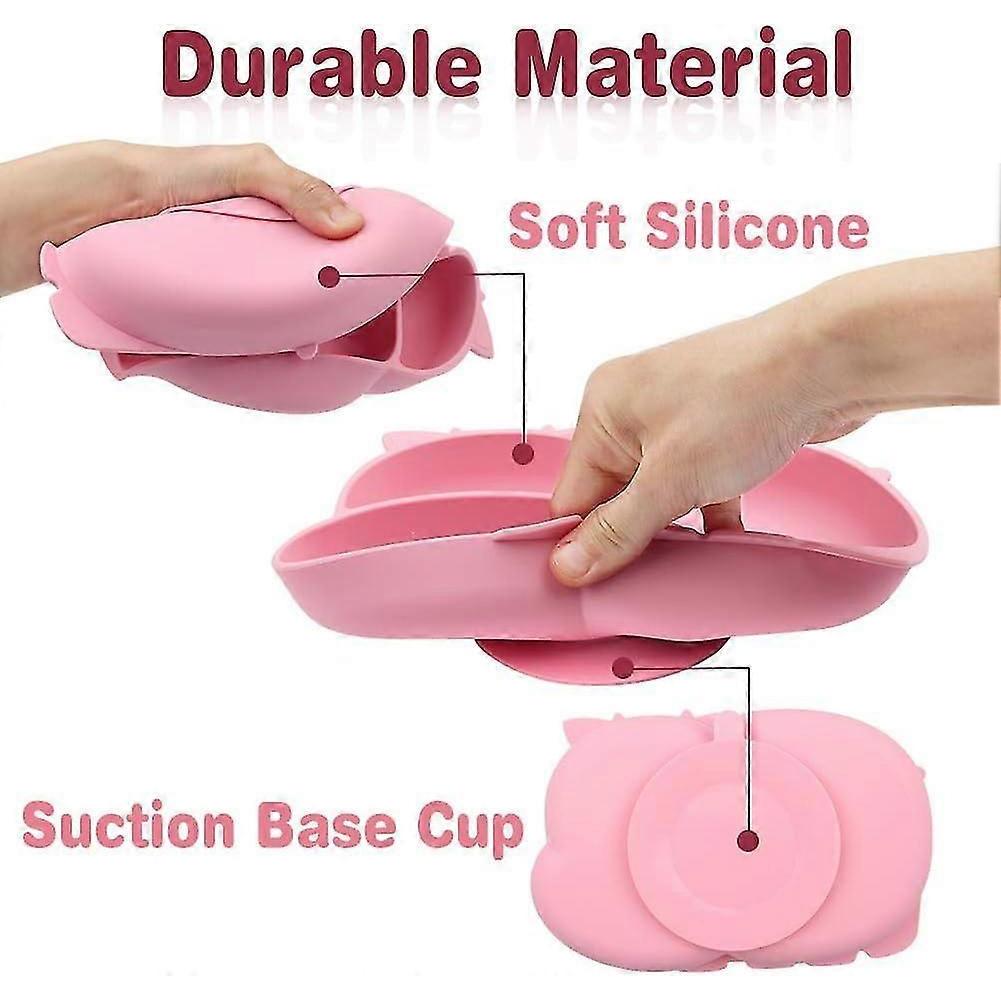 Baby Suction Plate Silicone Tableware Bebe Silicone Placemat With Spoons Forks Bpa Free Suction Plate For Dishwasher And Micro Nndes (pink)