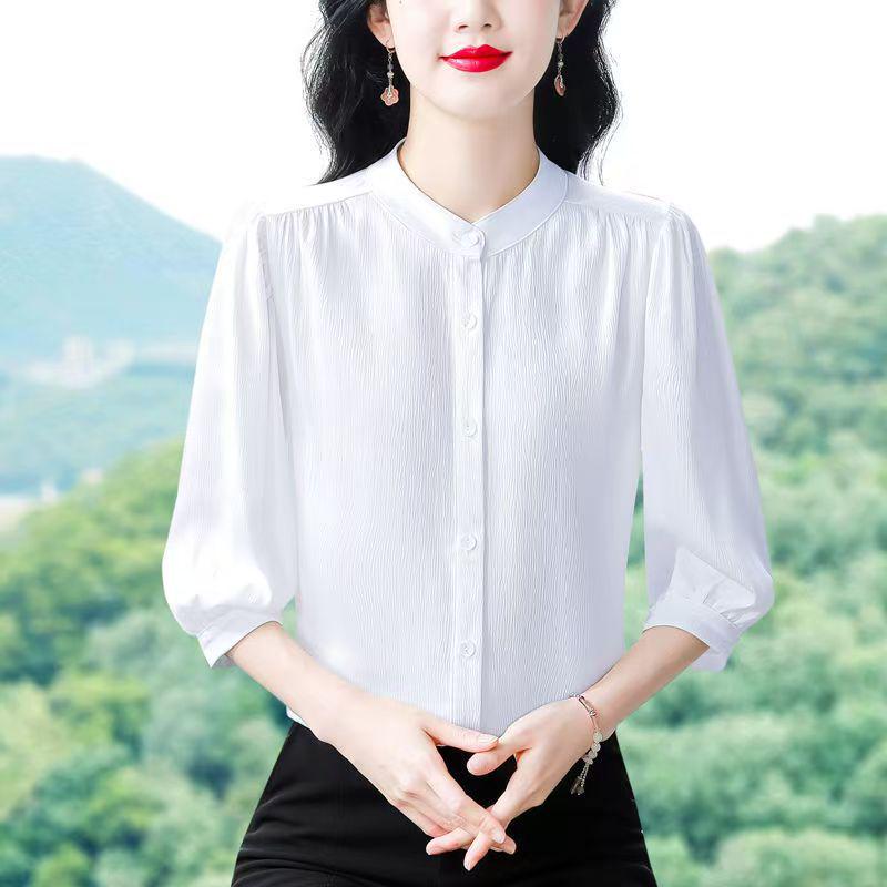 Elegantes Damenhemd mit Siebenarm und Unifarbe - Sommer/Herbst Locker sitzendes Oberteil Mamas Kollektion