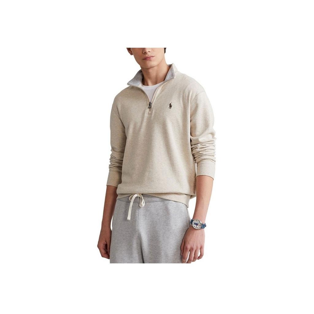 Polo Ralph Lauren Embroidered Logo Pattern Half-Zip Pullover Stand Collar Sweatshirt Men sweatshirt Beige 710812963-017