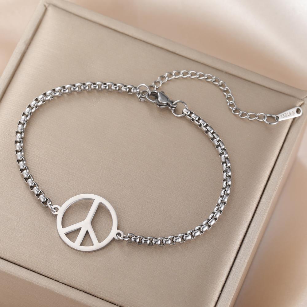 Dawapara Peace Sign Bracelet Anklet for Women Men Love Peace Sign Symbol Minimalist Stainless Steel Couple Jewelry