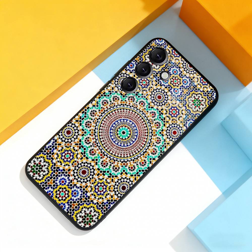M-Moroccan Tile Cool Phone Case For Samsung Galaxy A 22,71,53,52,51,72,73,5G,Note,J7,8,9 Soft Black Cover
