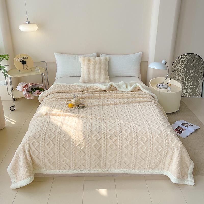 Lambswool Plush Diamond Plaid Winter Blanket, Thick & Warm, Customizable