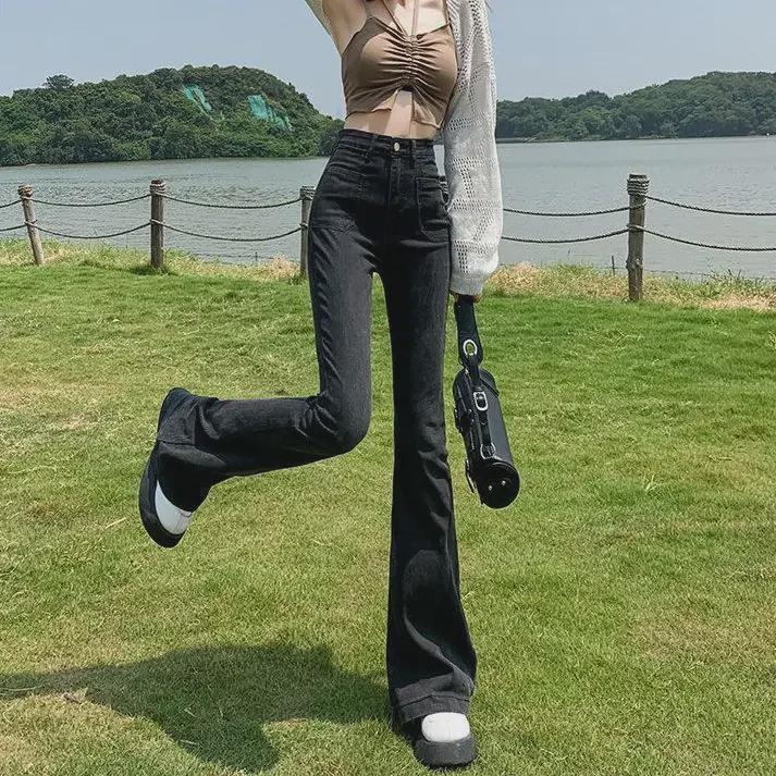 Amerikanische Retro High Waist Samt Schlagjeans für zierliche Frauen - Neu Herbst/Winter