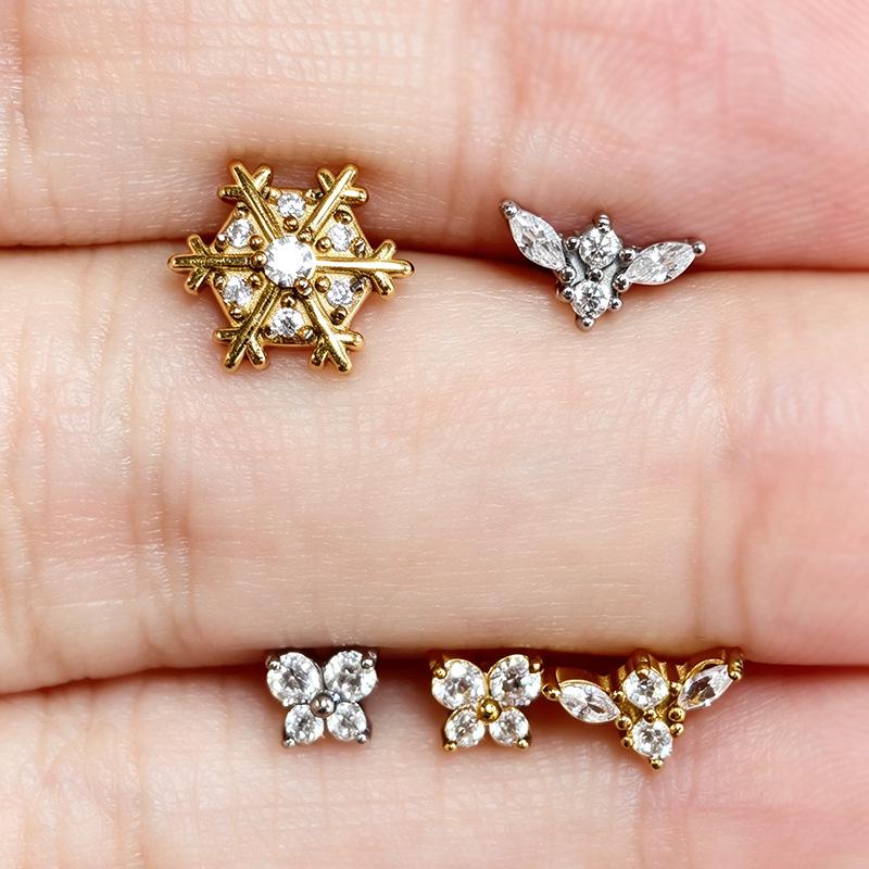 Titanium 316L Stainless Steel Luxury Snowflake Butterfly Earrings & Lip Studs