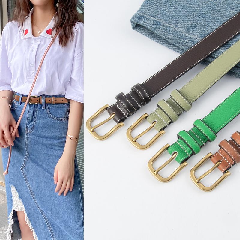 Lychee Pattern Head Layer Genuine Leather Women's Belt Cowhide with Casual Pants Spring and Summer Belt Leather
