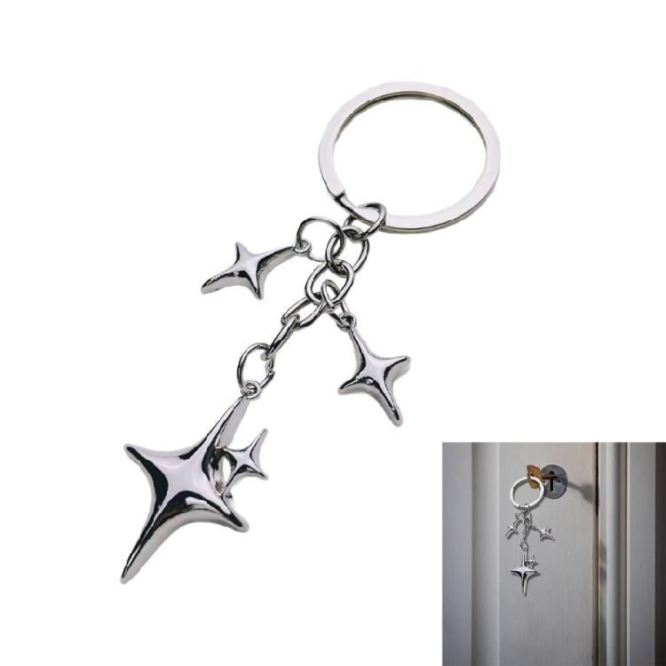 2PCs Contemporary Star Moon Key Rings Rusts Proof Zinc Alloy Keyring With Safety Lock Fashion Keychain Accessory