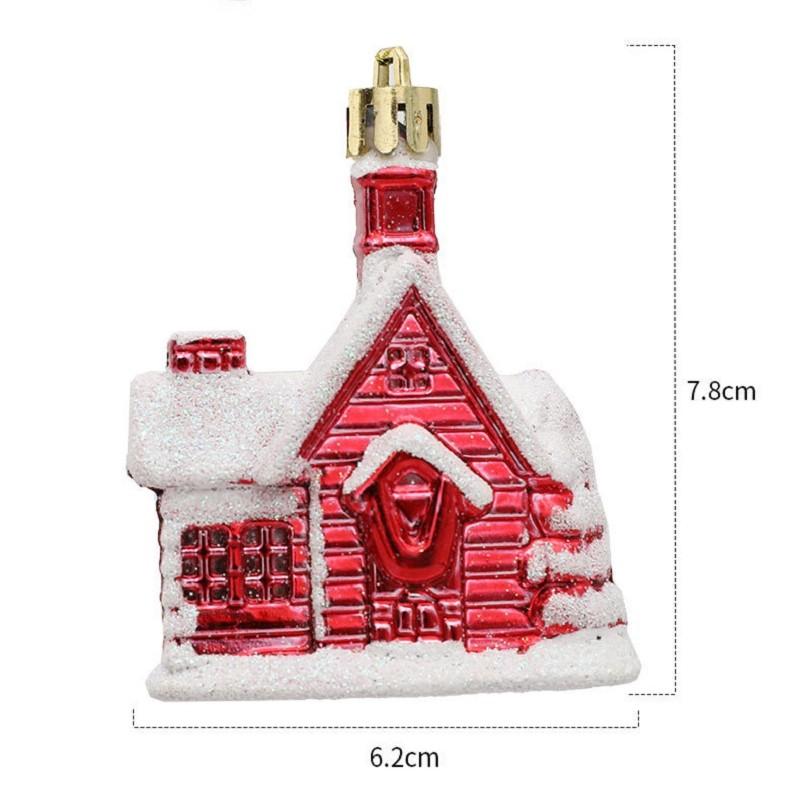Christmas Supplies Red Gold Snow House Shape Christmas Tree Pendant Home 2025 New Year Decoration Xmas Tree Decors 4PCs/Set