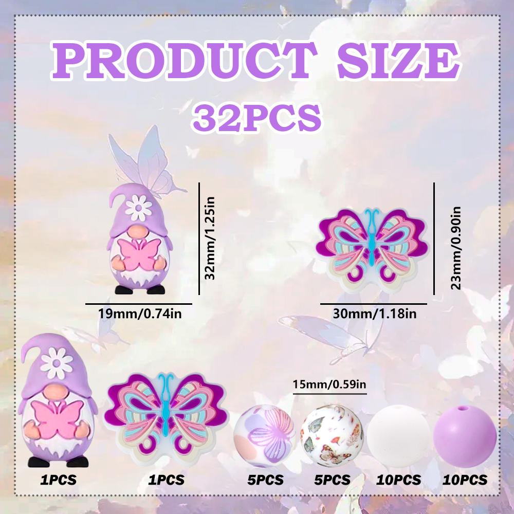 25/32/54PCS 3D Cute Dwarf Silicone Bead Set, perfect for DIY handmade crafts such as keychains, necklaces, bracelets, etc