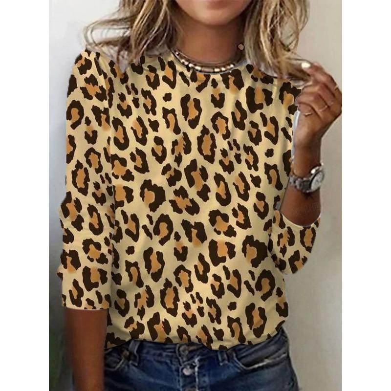 Trendy Women's Round Neck T-shirt 3D Digital Printed Long Sleeved T-shirt