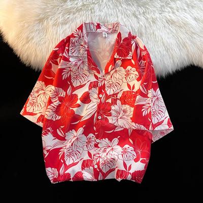 Vintage Floral Printing Women Shirt Loose American Vintage Ladies Blouse Summer Lapel Beach Short Sleeved Blusas Top
