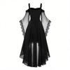 Vestito casual da donna con spalle scoperte e taglie forti, in chiffon, tinta unita, con maniche a farfalla, stile gotico