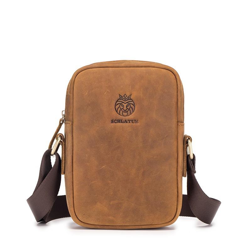 Retro Leather Crossbody Bag Men Crazy Horse Shoulder Top Layer Cowhide Small 15x5x22 коричневый